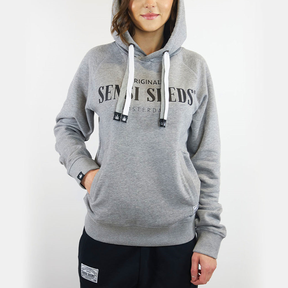 POLERON UNISEX CON GORRO GRIS TALLA XL SENSI SEEDS